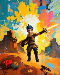 Explore a captivating blend of bold acrylic painting and creative light art, featuring a brave Disney-style hero embarking on