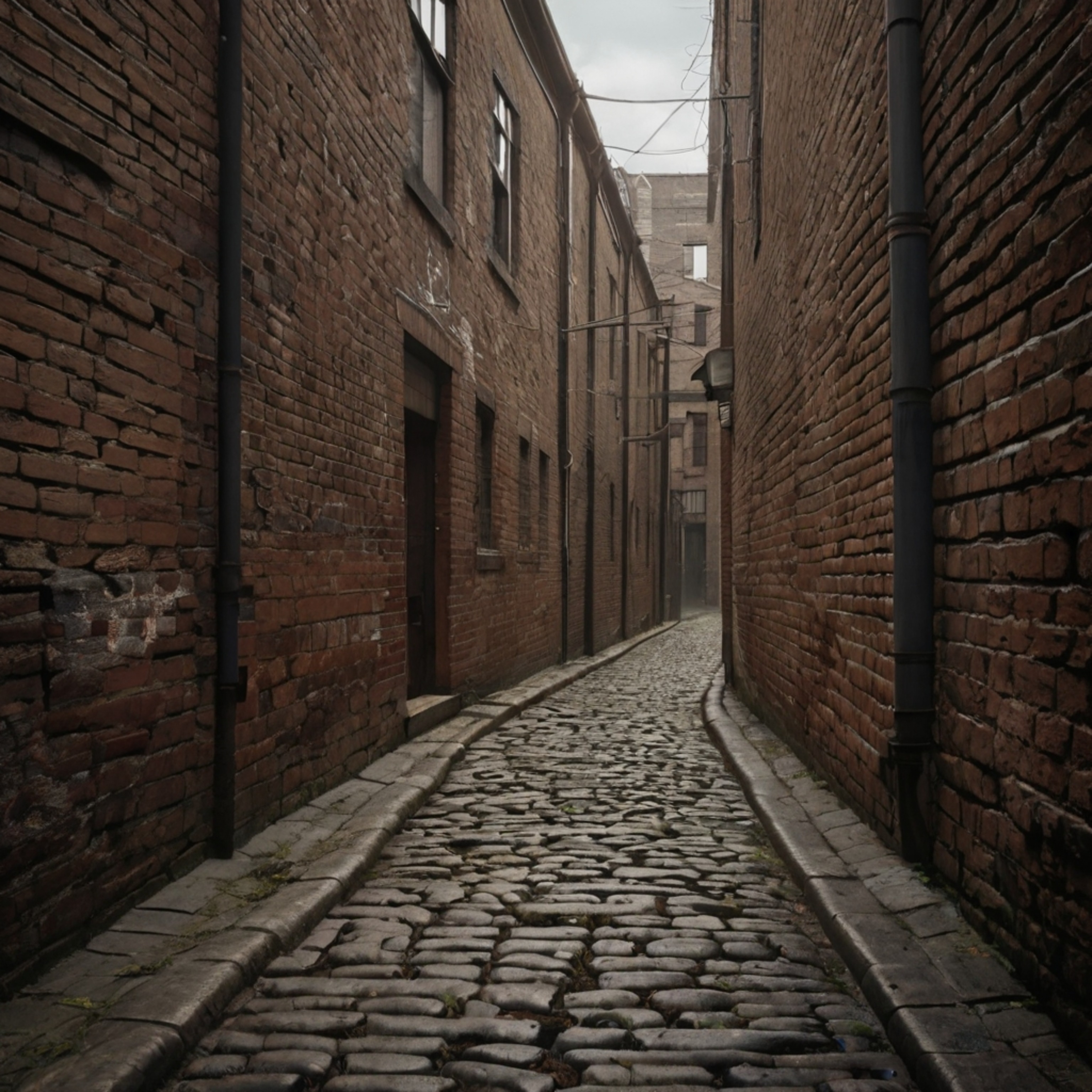 A captivating pencil drawing depicts a deserted alleyway, rendered with meticulous detail. The artwork showcases the intricat