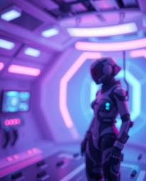 A captivating futuristic sci-fi scene rendered with a soft, blurred bokeh effect.  The image showcases a dreamy gradient blen