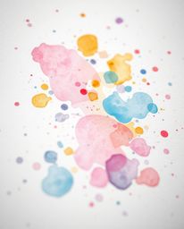 Explore the captivating allure of watercolor splashes on paper, where vivid tones blend in soft pastel hues, creating a mesme