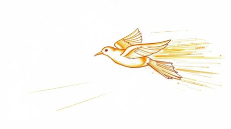 A hand-drawn sketch depicting a fast-running bird speeding past traffic, bathed in a warm golden glow. The artwork features r