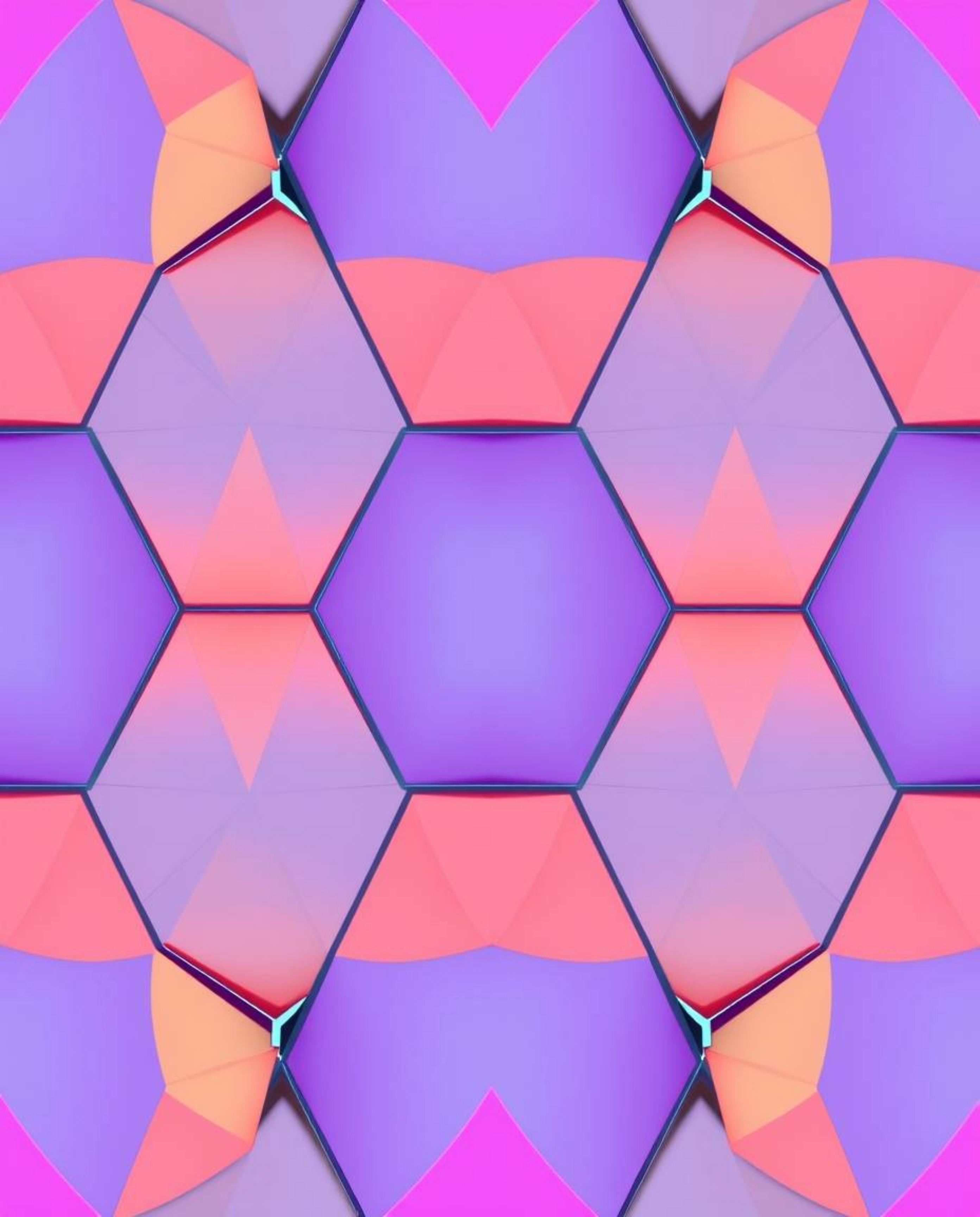 A captivating high-angle view showcases a soft pastel, seamless geometric pattern featuring hexagons and triangles in vibrant