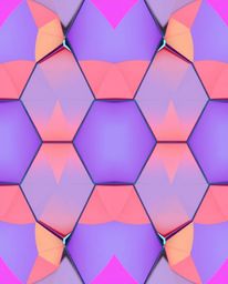 A captivating high-angle view showcases a soft pastel, seamless geometric pattern featuring hexagons and triangles in vibrant