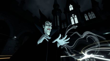 A captivating image of a classic Disney villain, rendered in a dramatic long exposure photograph. The scene features sharp d