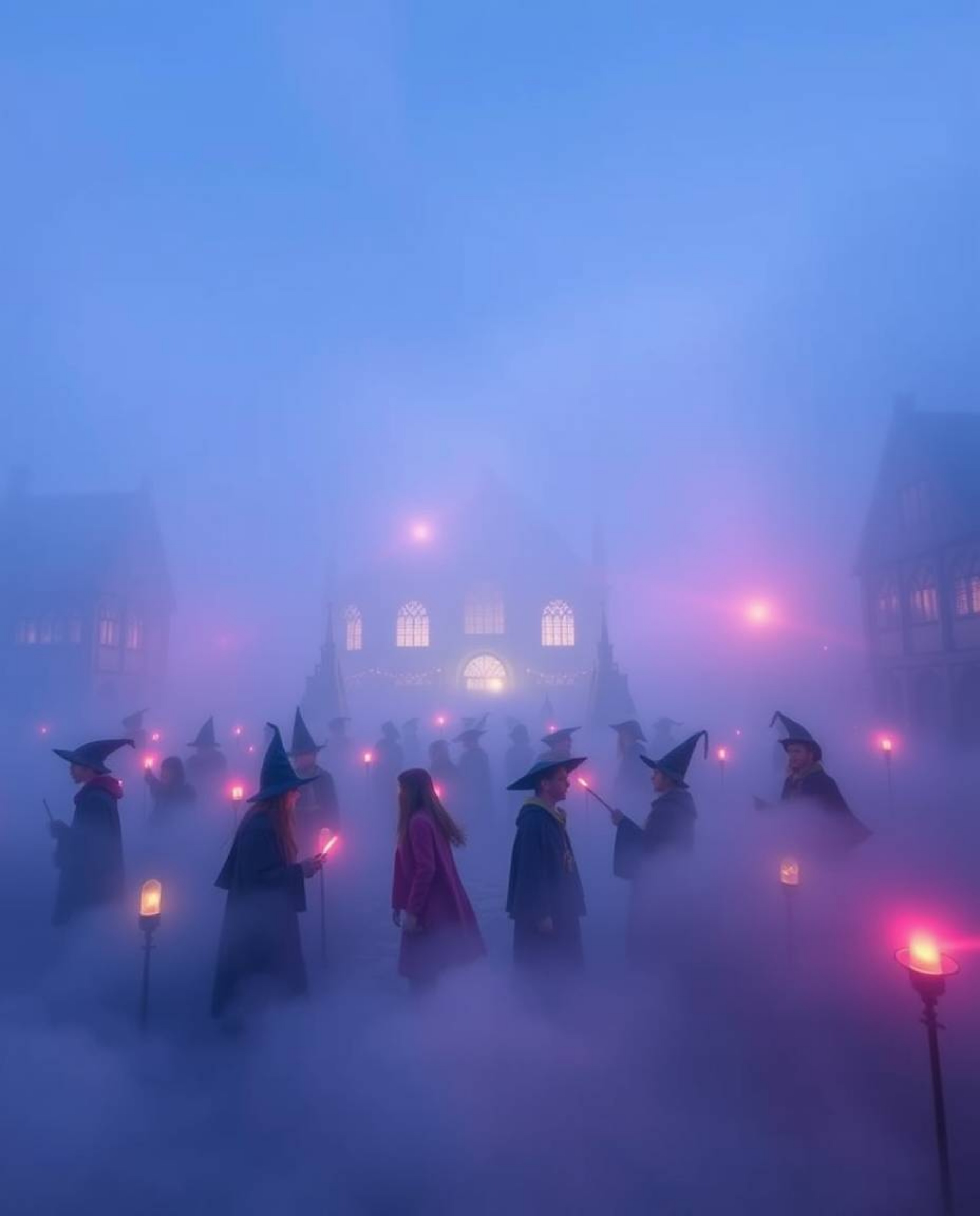 Immerse yourself in a magical school teeming with young wizards, shrouded in a dense fog that dramatically reduces visibility