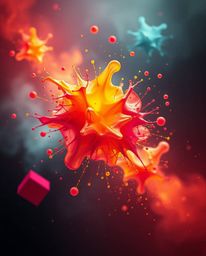 Immerse yourself in a world of ethereal spiritual vibes with abstract 3D colorful splash shapes floating in space. This surre