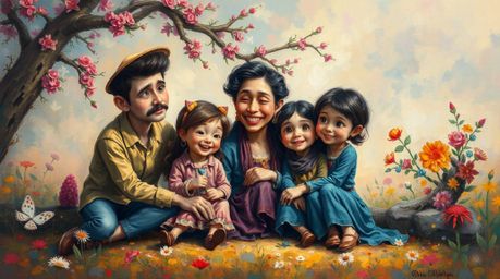 Immerse yourself in a breathtaking oil painting inspired by classic masters, depicting a heartfelt Pixar-style family reunion