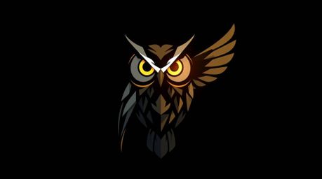 This artwork showcases a striking logo design featuring a geometrically stylized, blind owl in the Pixar aesthetic. The owl i