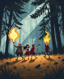 Explore a captivating world with this modern flat design depicting a group of friends with unique powers venturing into a mys