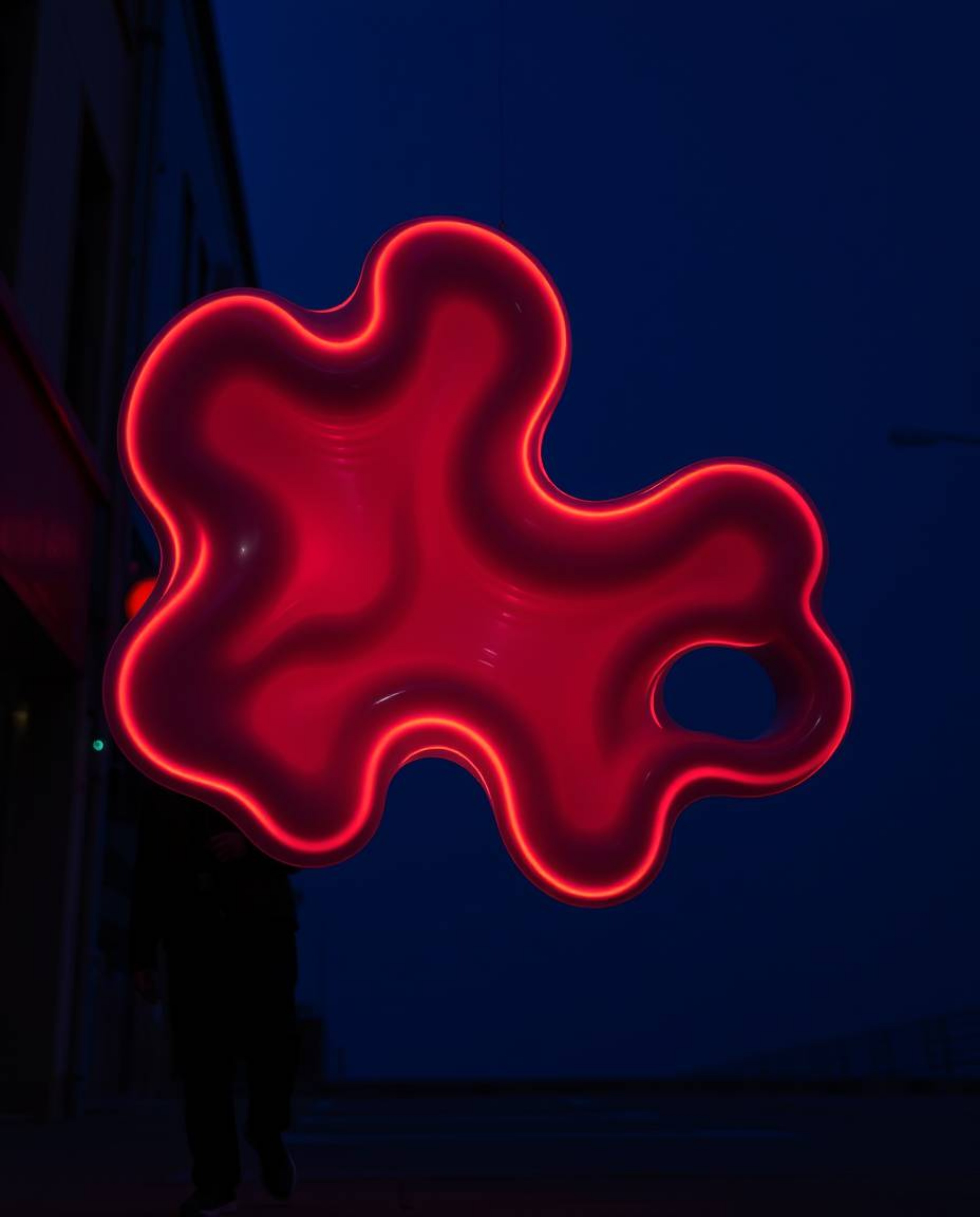 Explore the unsettling beauty of eerie street photography featuring candid shots of futuristic 3D fluid shapes with glowing e