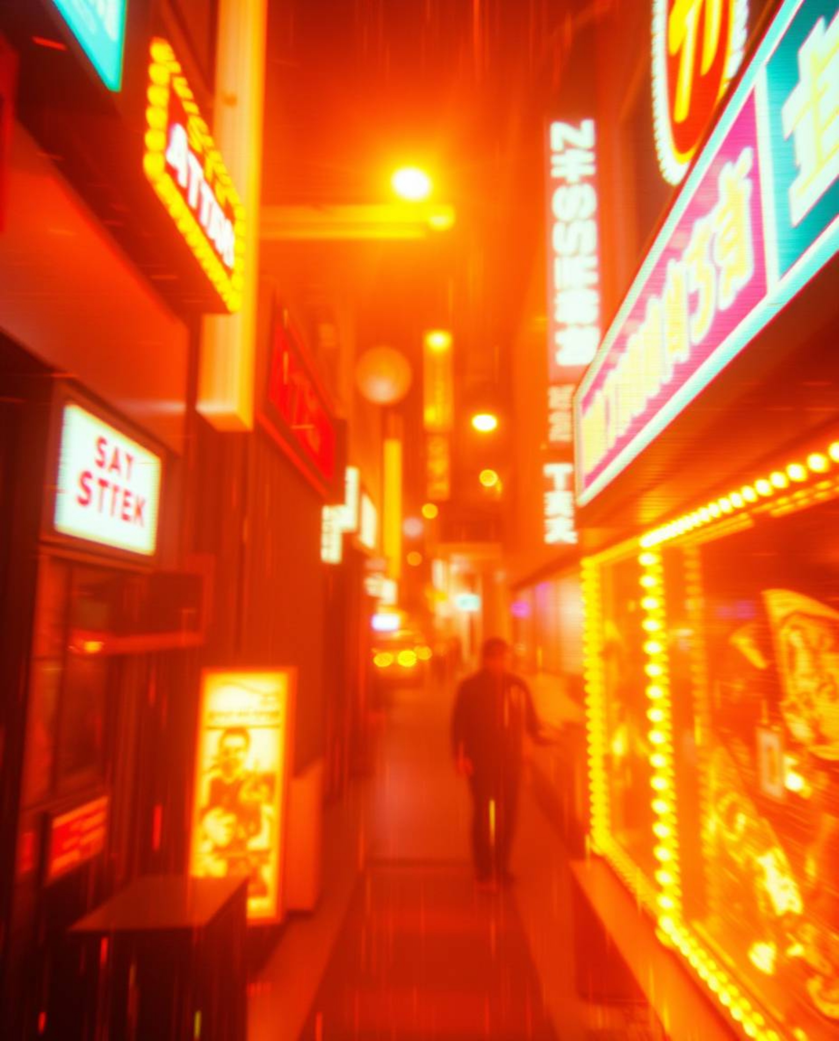 Experience the radiant and luxurious glow of a cyberpunk street scene, captured in a pixelated glitch art style.  This image 