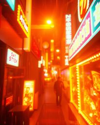 Experience the radiant and luxurious glow of a cyberpunk street scene, captured in a pixelated glitch art style.  This image 