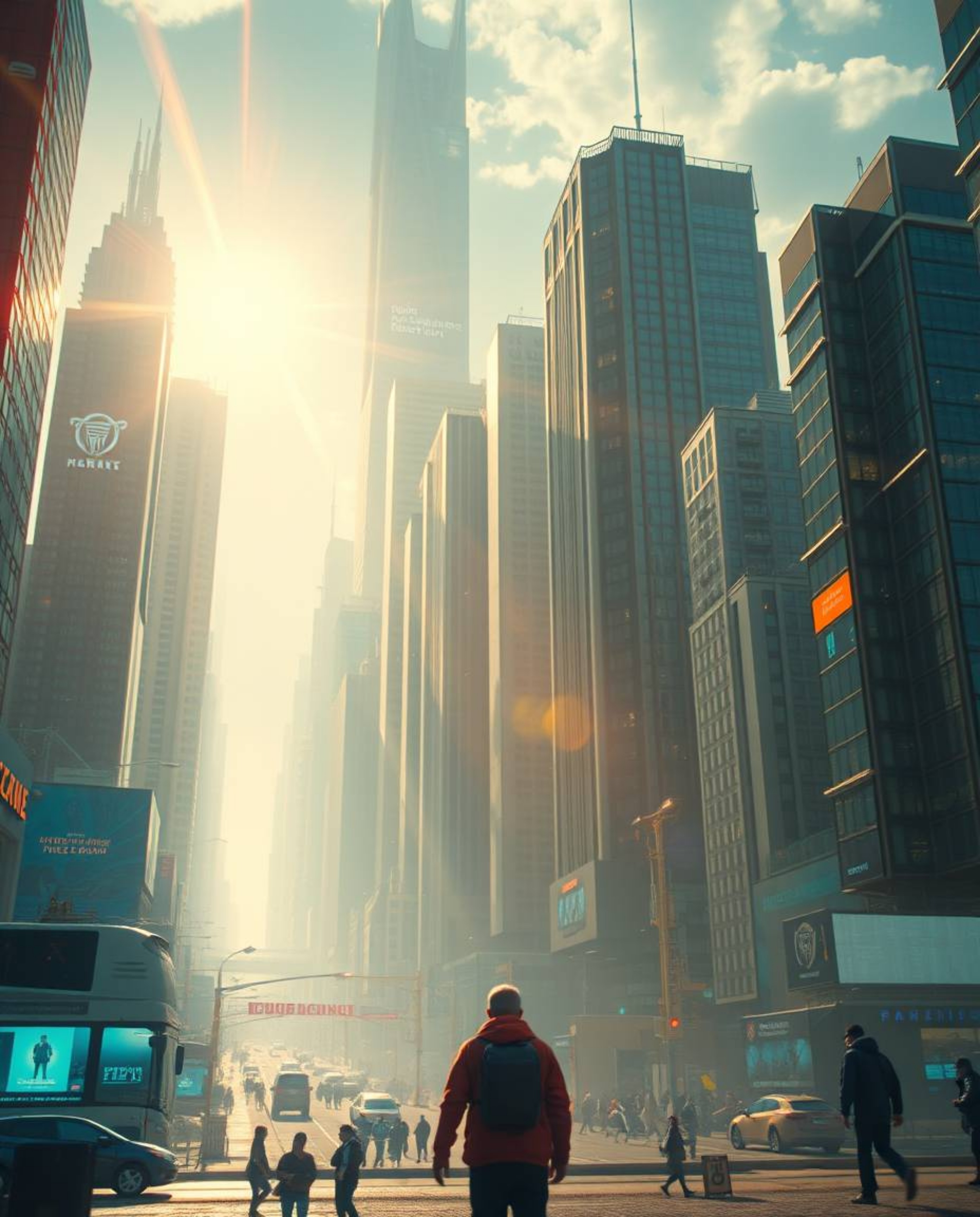 Capture the essence of a modern, futuristic cityscape in a grand and epic photograph. This image blends elements of candid st