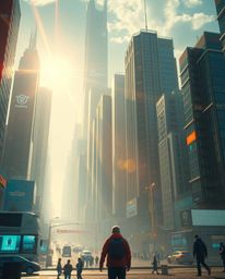 Capture the essence of a modern, futuristic cityscape in a grand and epic photograph. This image blends elements of candid st