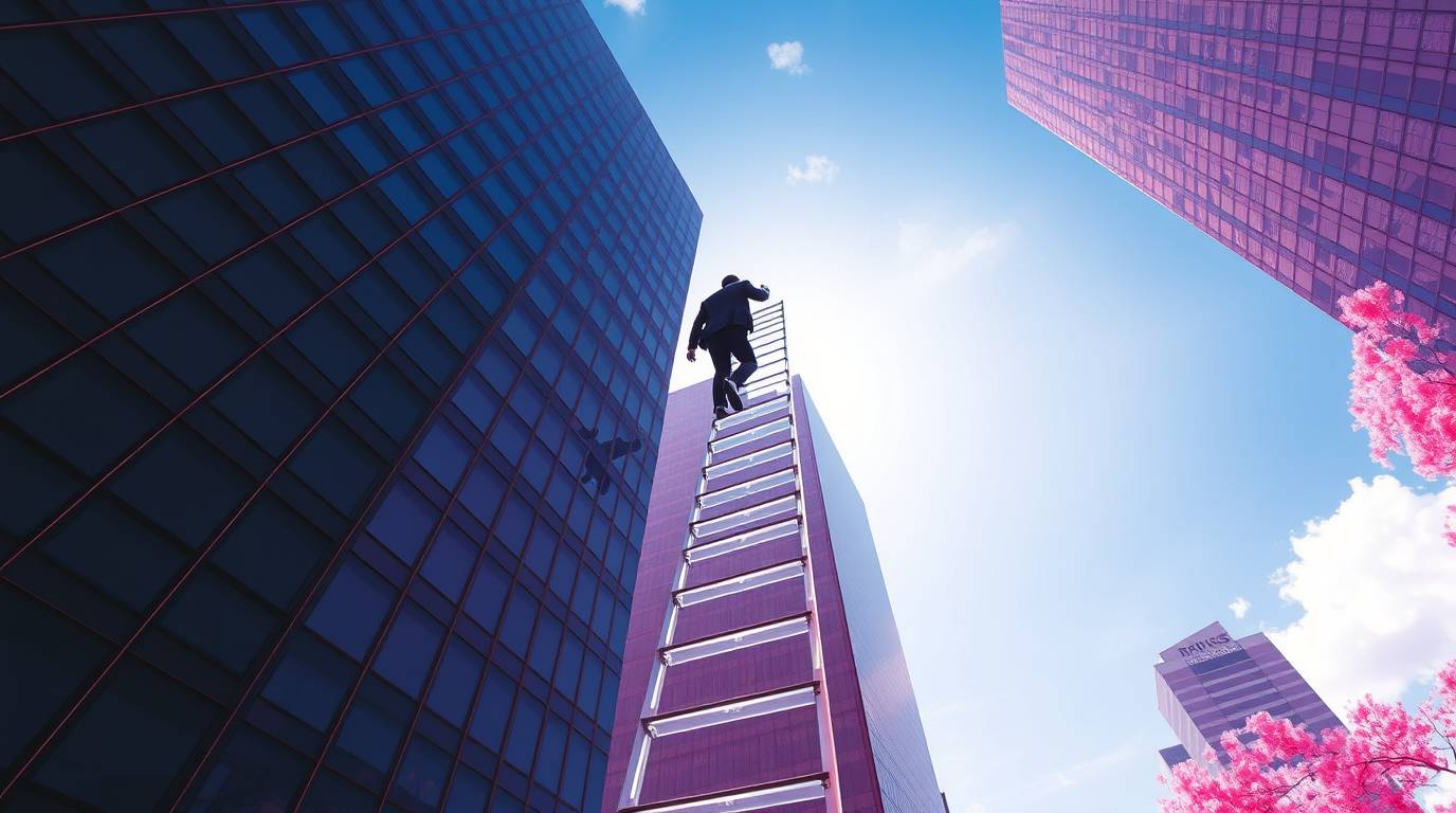 This image captures an abstract concept of success through precise architectural color photography and surreal infrared tones