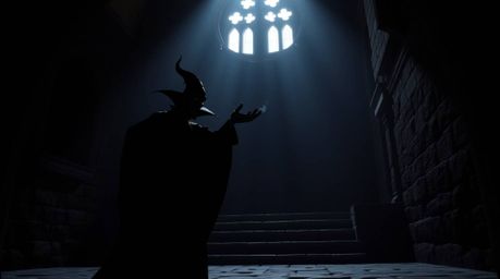 A captivating image depicts a classic Disney villain casting a spell within the ominous walls of an ancient castle.  The high