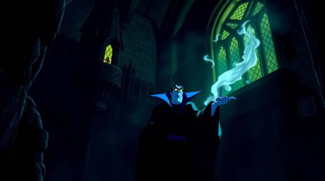 Experience a classic Disney villain casting a spell within the ancient walls of a castle, brought to life with dramatic chiar