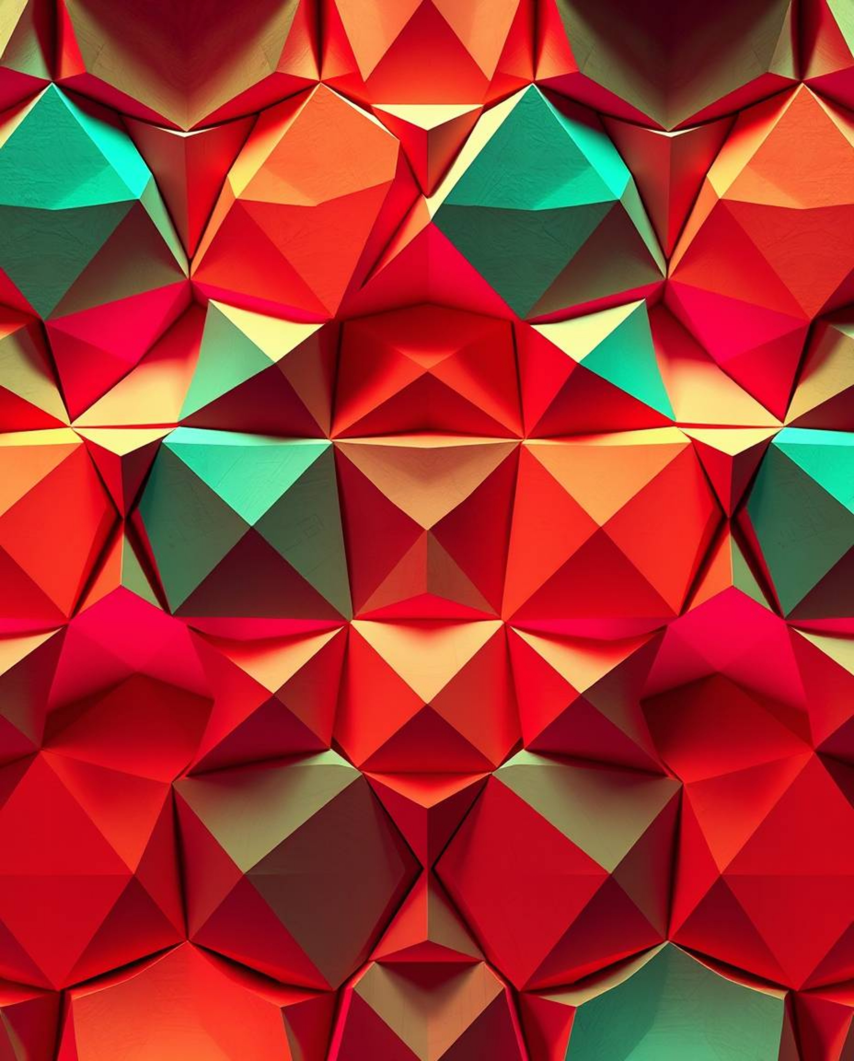 Explore a visually striking seamless geometric pattern blending hexagons and triangles in a vibrant neon color palette.  This