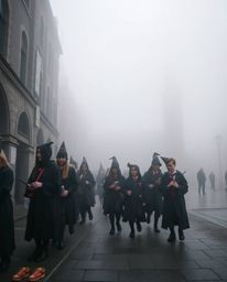 Discover captivating candid street photography showcasing a magical school filled with young wizards.  Immerse yourself in th