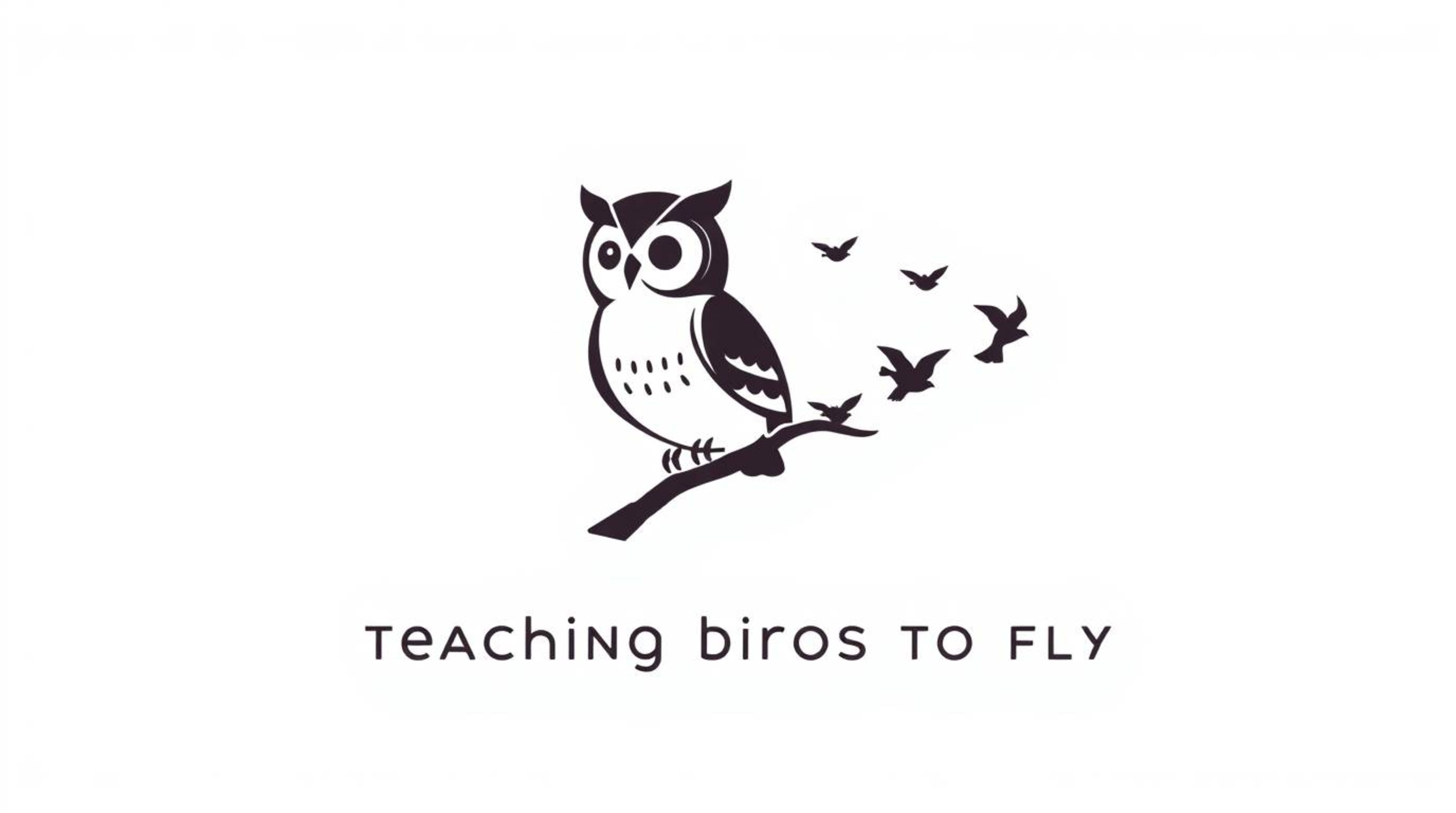 A geometric logo in the style of Pixar, depicting a blind owl teaching birds to fly. The design features clean lines, balance