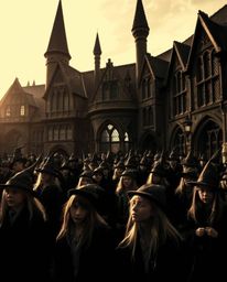 Discover a captivating collection of black and white photographs depicting a magical school brimming with young wizards.  The