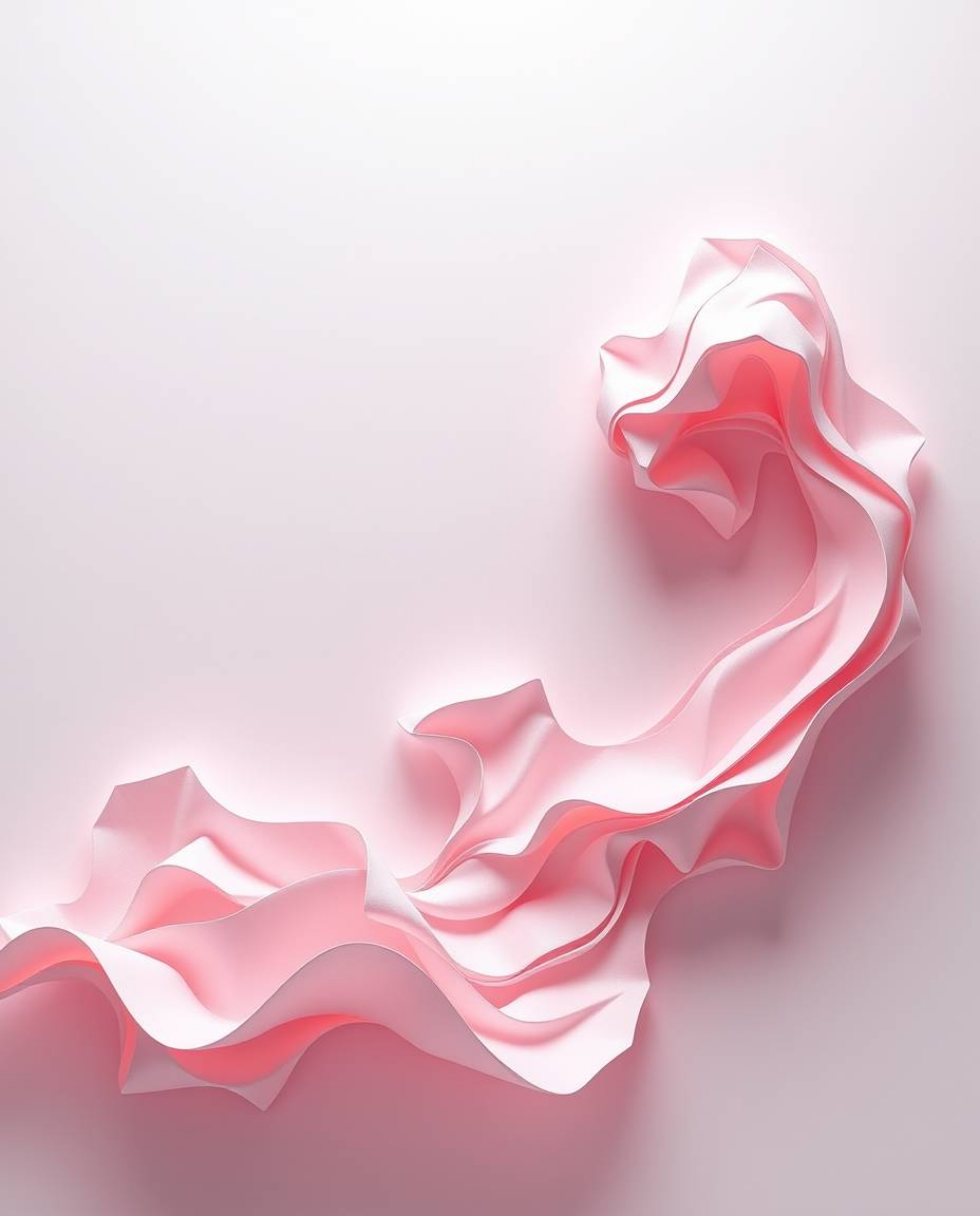 Explore intricate origami-style abstract liquid forms rendered in 3D with a pastel color palette and soft lighting against a 