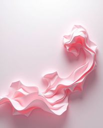 Explore intricate origami-style abstract liquid forms rendered in 3D with a pastel color palette and soft lighting against a 