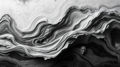 A captivating black and white photograph depicts a fluid abstract wave, textured with a pastel gradient and cast in bronze.  