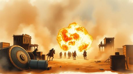 Experience a classic exploding TNT gag set in the wild west, beautifully reimagined as a delicate watercolor painting. This a