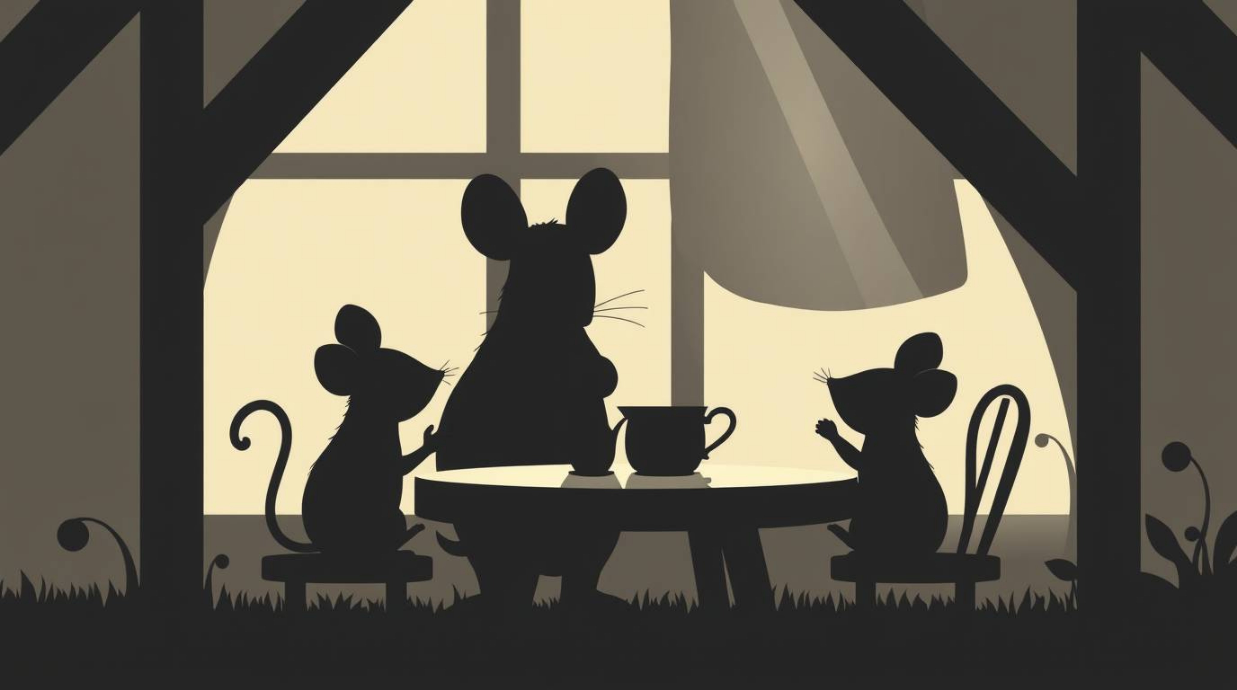 Explore a charming modern flat design illustration featuring anthropomorphic mice enjoying a delightful tea party within the 