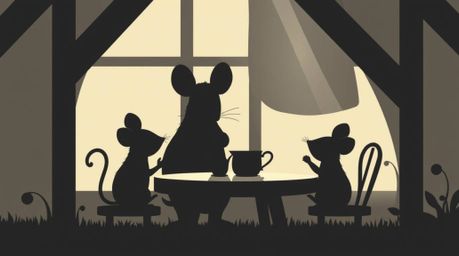 Explore a charming modern flat design illustration featuring anthropomorphic mice enjoying a delightful tea party within the 