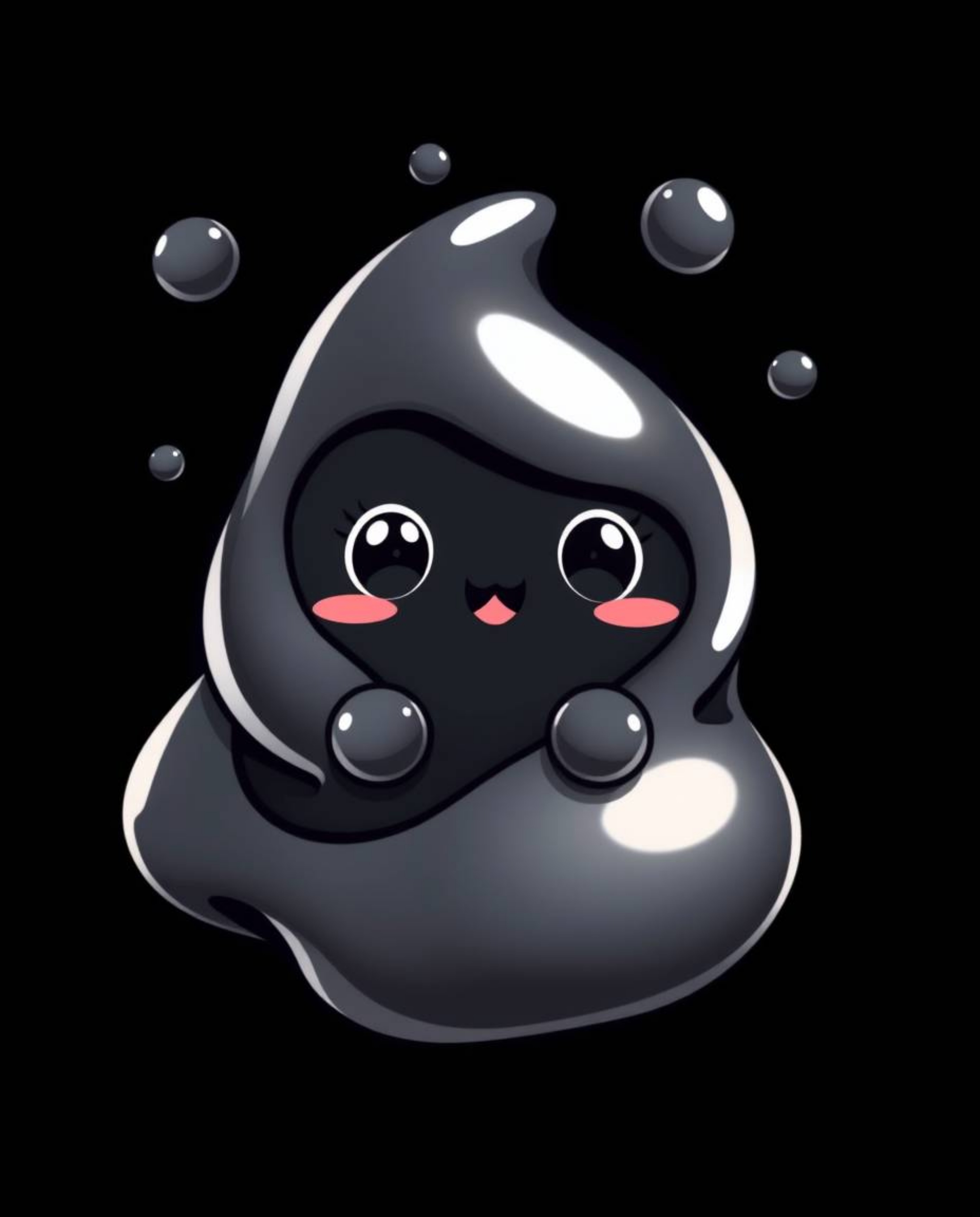 This series showcases cute 3D illustrations of fluid shapes in a striking jet black color palette, featuring charming feature