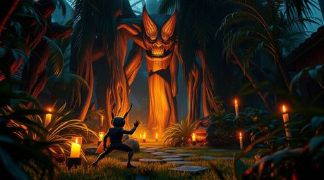 Embark on an epic journey with a bug-sized hero as they navigate a massive backyard jungle. This modern and futuristic scene 