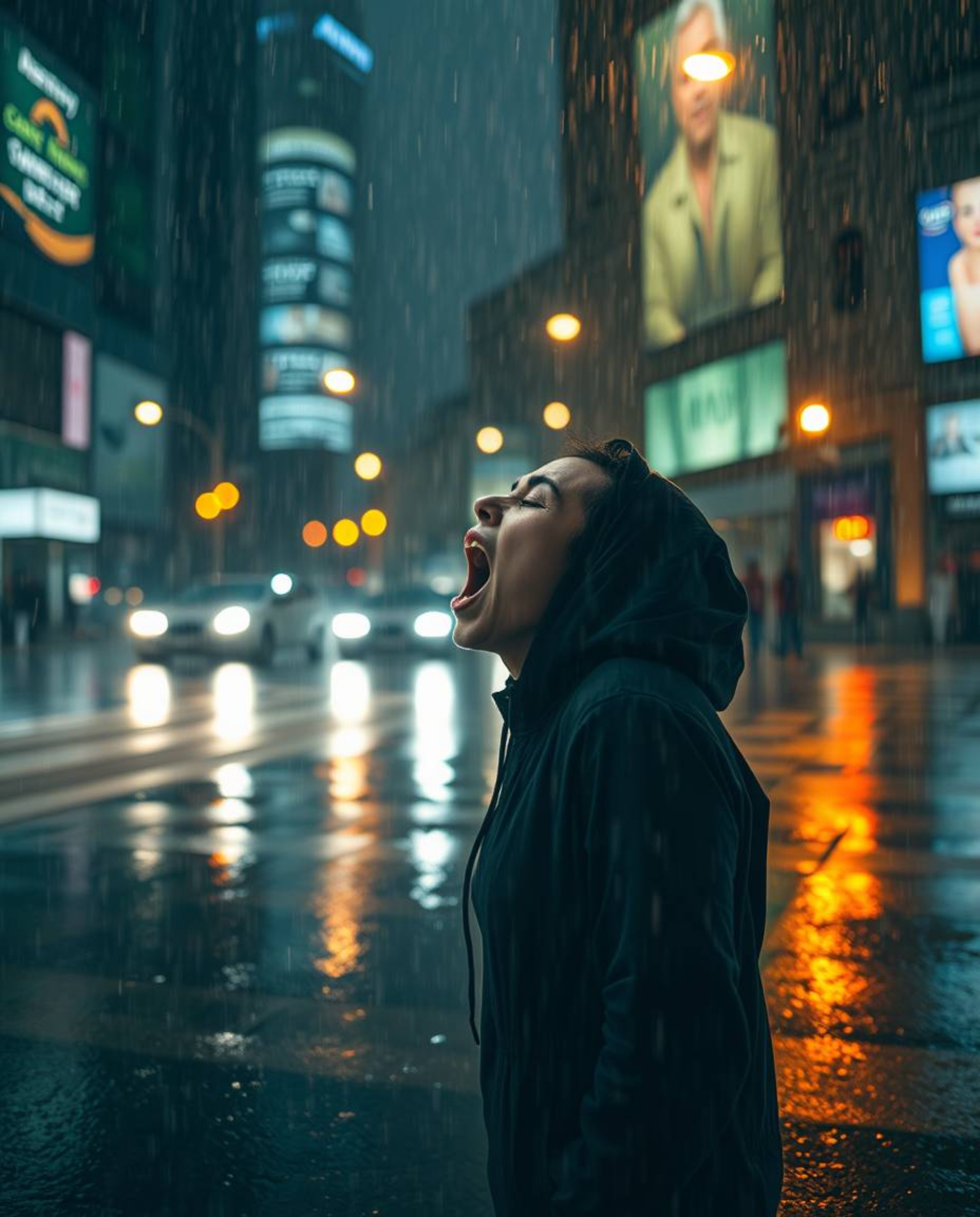 This image captures a surreal scene of a person screaming as the world around them disintegrates into pixels, rendered throug