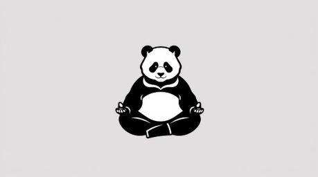 This geometric logo features a martial artist panda calmly meditating in a serene bamboo forest. The design emphasizes balanc