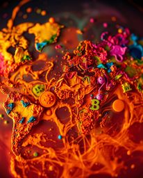 Explore a stunning extreme macro close-up photograph of a world map creatively formed from vibrant, colorful splashes. This f