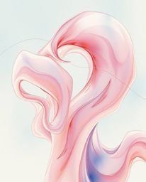 Explore a delicate watercolor painting depicting graceful and elegant, surreal 3D fluid shapes reminiscent of melted glass wi