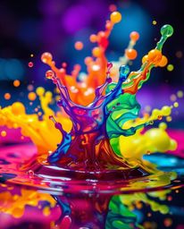 A captivating macro photograph showcasing a futuristic sci-fi aesthetic. Vivid, bright colors and dynamic ink splashes in wat