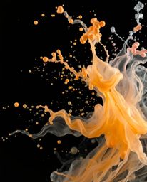 An artistic photograph capturing dynamic, colorful splashes on a stark black background creates a mesmerizing and ethereal sc