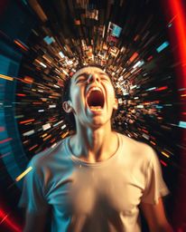 A captivating image depicts a person screaming, their body blurred by dynamic motion. The surrounding world shatters into a m