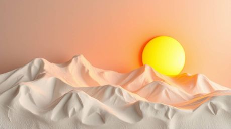Discover breathtaking sculptural clay art depicting snow-capped mountains bathed in the warm glow of a pastel sunset.  The pi