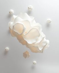 Explore a captivating 3D render featuring layered papier-mâché creating fluid, translucent, organic blobs gracefully floating