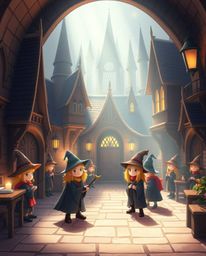 Explore a charming and adorable magical school, a haven for young wizards bathed in gentle soft light. Witness smooth gradien