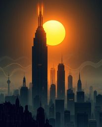 A captivating piece of digital art showcasing a modern, flat design.  A warm, golden glow illuminates an eerie, creepy landsc