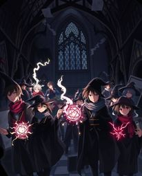 Experience a captivating Isekai anime world within a magical school teeming with young wizards. This artwork showcases intens