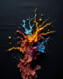 Explore a captivating world of layered papier-mâché artistry, where strong, moody aesthetics meet dynamic colorful splashes a