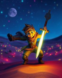 Embark on a thrilling Disney-style desert adventure with a brave hero! Experience vibrant, glowing bioluminescent colors and
