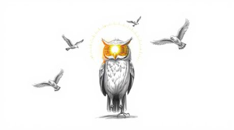 A heartwarming scene unfolds in this hand-drawn sketch, rendered in a captivating Pixar style.  A blind owl, its feathers glo