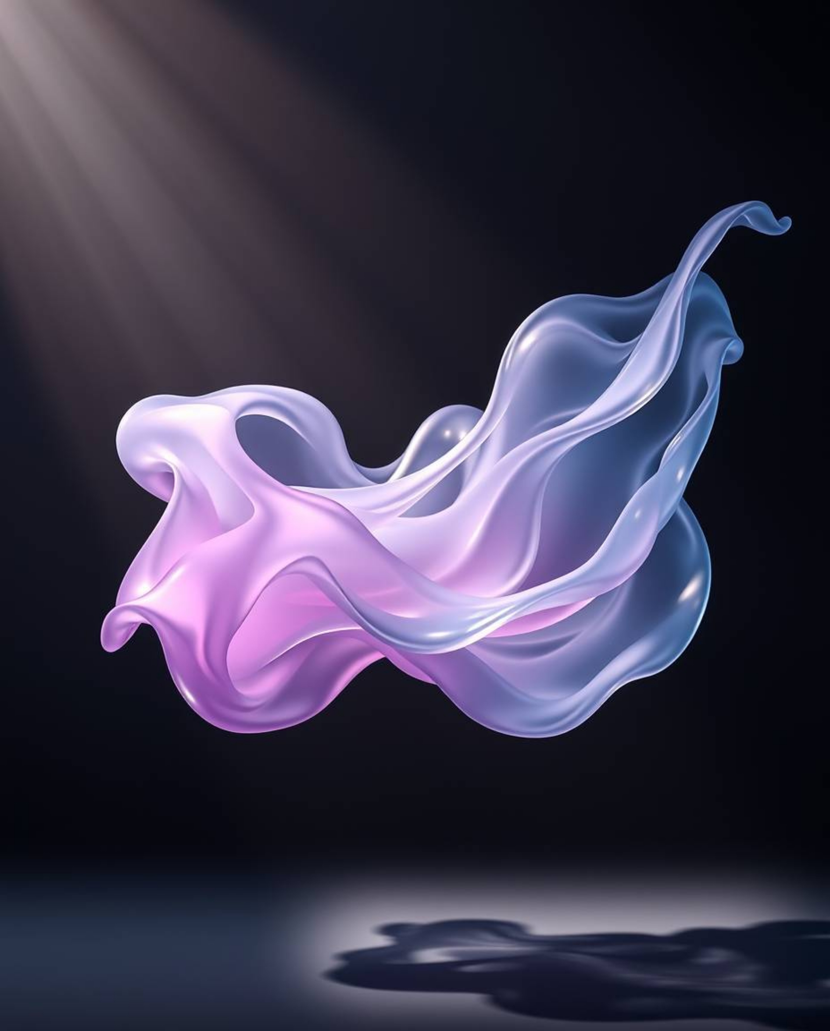 Explore the captivating world of Ethereal Smooth 3D fluid shapes floating effortlessly in zero gravity, featuring deep shadow