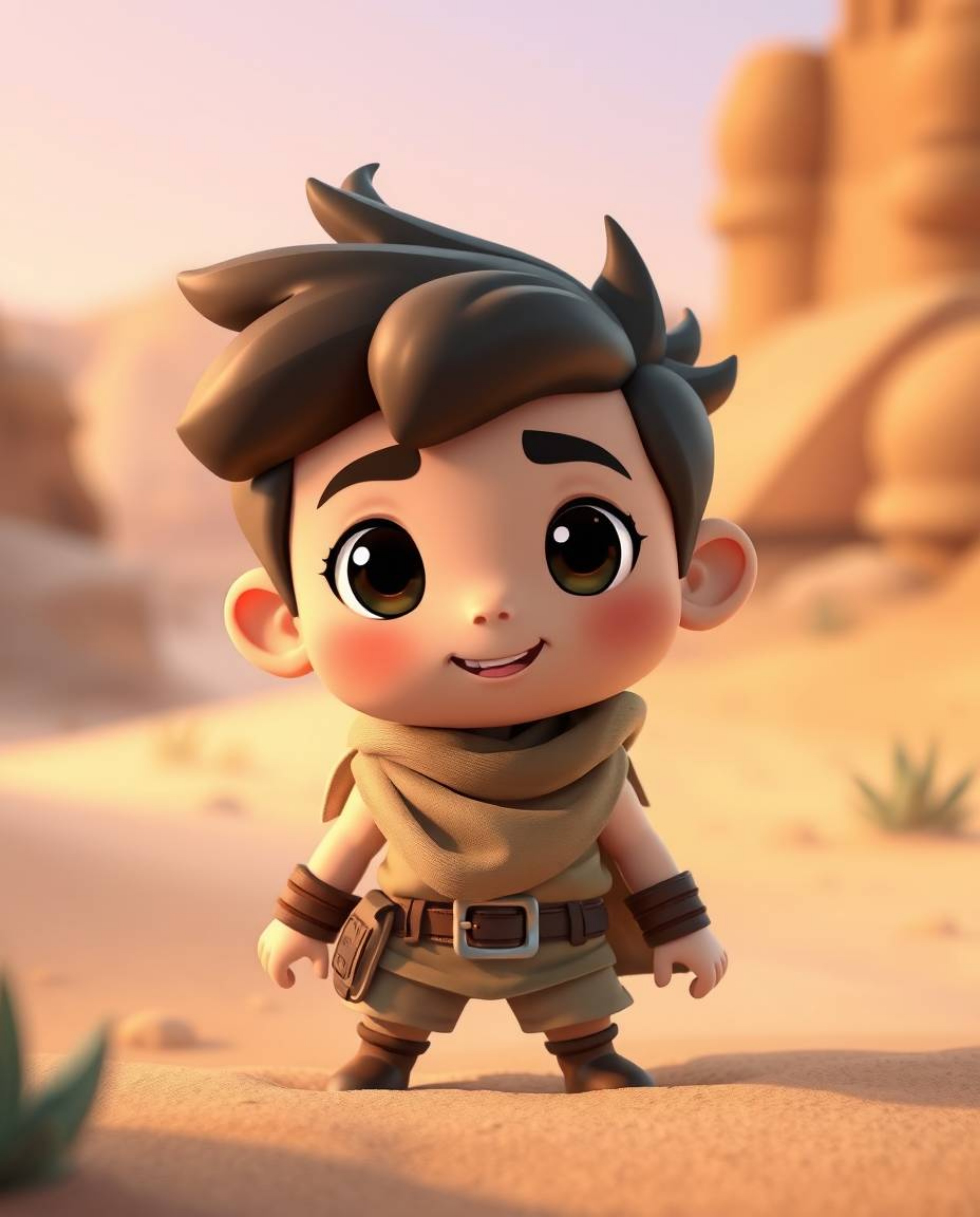 Embark on a thrilling desert adventure with an adorable Disney-style brave hero!  This charming character features smooth col